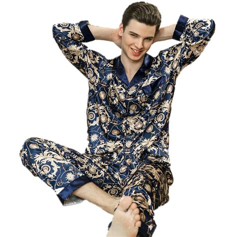 luxury silk pajamas mens spring satin men pyjama sleepwear long sleeve shirtpants home clothes