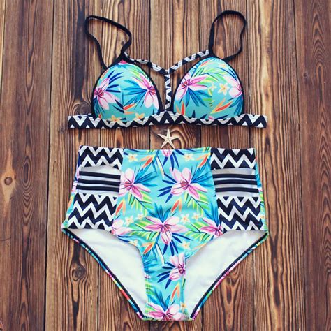 High Waist Sexy Women Bikinis Set 2017 New Bikini Flower Print Beach