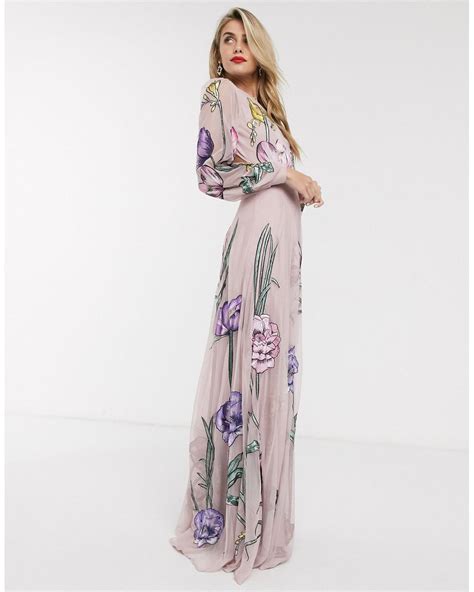 asos synthetic maxi dress  cut    oversized floral embroidery  pink lyst