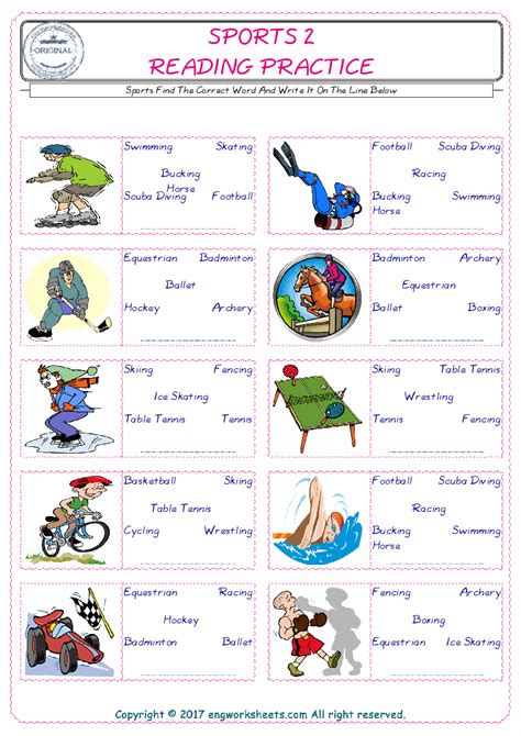 sports english worksheet  kids esl printable picture dictionary