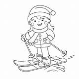 Skiing Girl Outline Coloring Cartoon Kids Winter Sports Clipart Book Sport Pages Illustrations Olga Color Stock Preview sketch template