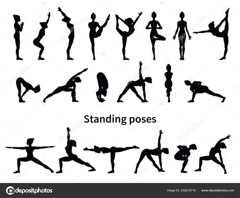 frauensilhouetten sammlung von yoga posen asana set vektorillustration