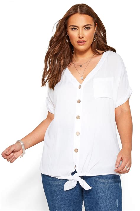 white button front tie top  clothing