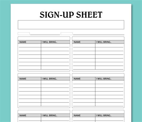 potluck sign  sheet  printable