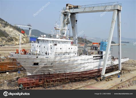 chinas expedition mothership zhang qian  built shipyard zhejiang tianshi stock editorial