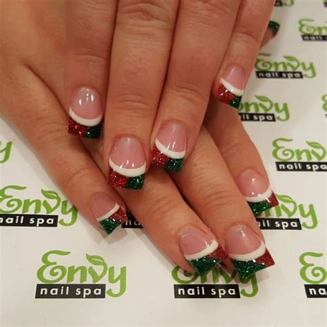 christmas red green white glitter nails envy nail spa white