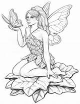 Fairy Coloring Pages Drawing Pencil Adults Line Colour Garden Sketch Adult Butterfly Fairies Drawings Sketches Fantasy Printable Kids Easy Print sketch template
