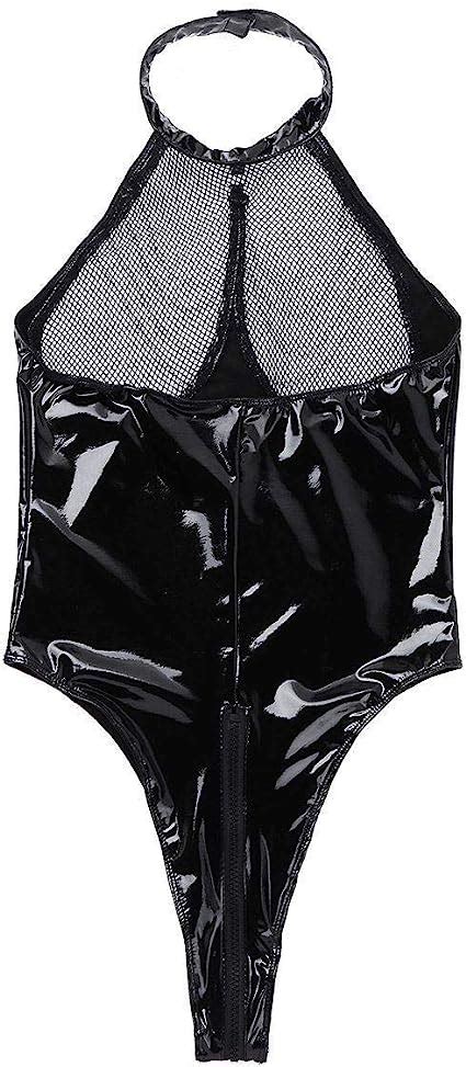 Womens Sexy Underwear Patent Leather Onesie Dancing Clothes Bare