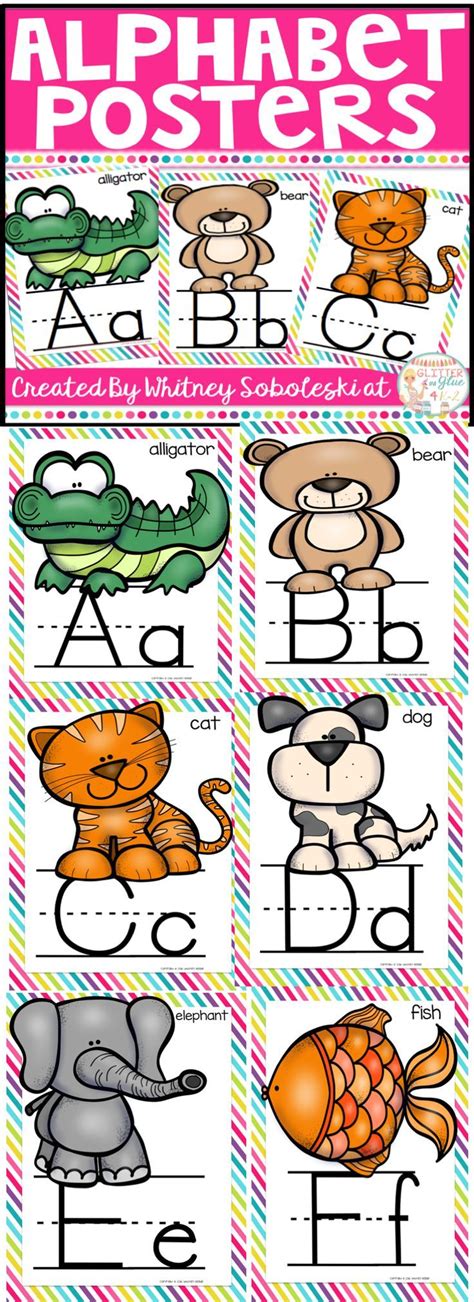 alphabet posters rainbow border white background colorful