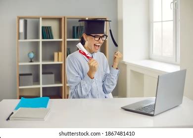 happy excited college university student sitting stock photo  shutterstock