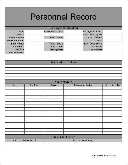 basic personnel record form  formville
