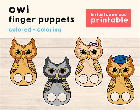 owl puppet paper craft printable finger puppet kids craft etsy uk