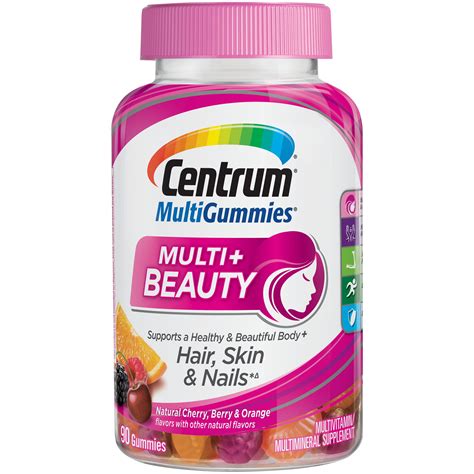 centrum adult multigummies multi beauty  count natural cherry berry orange flavors