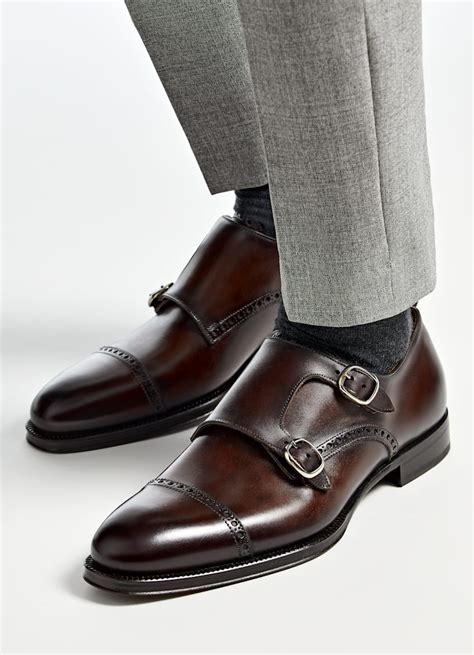 brown brogue double monk strap calf leather suitsupply online store