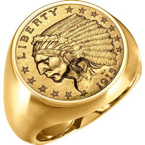 gold mens mm coin ring    indian head gold coin