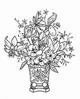 Flowers Basket Classical Coloring Pretty Pages sketch template
