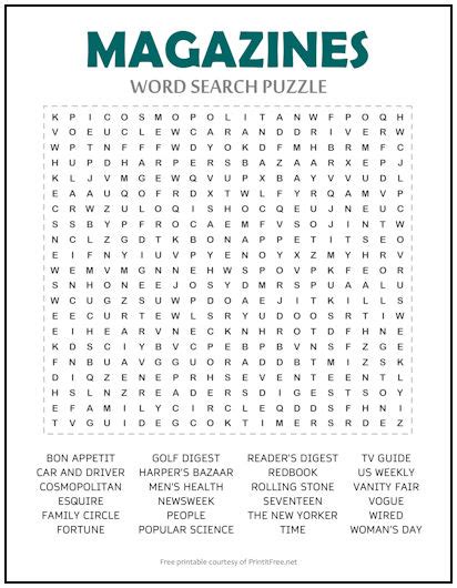 magazines word search puzzle print