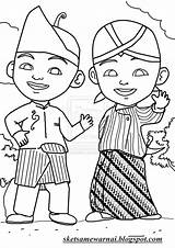 Adat Sketsa Upin Ipin Jawa Putih Mewarnai Bali Kartun Kawan Pengantin Coloring Contoh Diwarnai Animasi sketch template