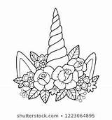 Coloring Unicorn Horn Pages Drawing Colorear Para Dibujos Vector Outline Unicornio Cute Printable Mane Lovely Flower Frozen Mandalas Shutterstock Cuerno sketch template