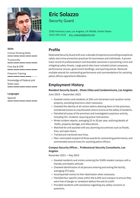security guard resume examples writing tips   guide