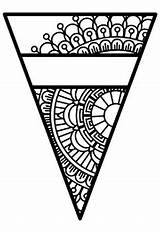 Mandala Style Name Pennant Classroom Banner Coloring Pattern Decor Set sketch template