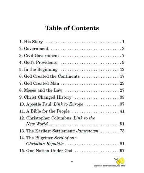 government table  contents