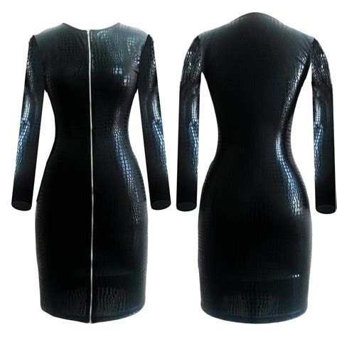 S Xxxl Women Pvc Leather Dress Clothing Sexy Black