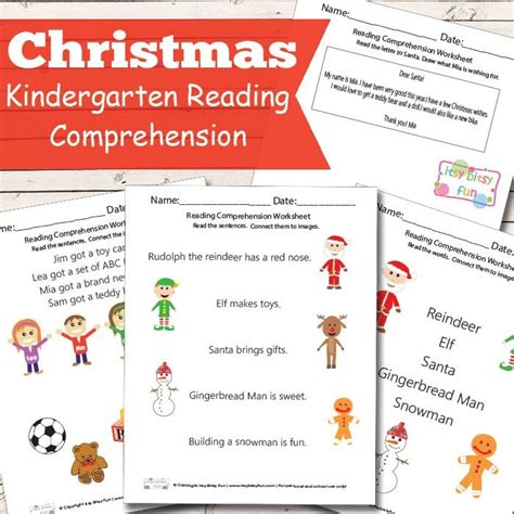 christmas reading comprehension worksheets  kindergarten