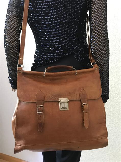 vintage schoolbag leather bag shoulder bag book bag large bag brown leather bag