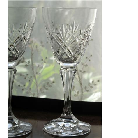 a vintage pair of good quality crystal cut glass wine glasses cut glass