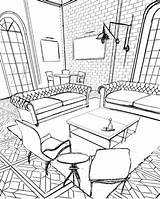 Coloring Interior Pages Adult Colouring Drawing Architecture Sketch Perspective House Sketches Room Books Drawings sketch template