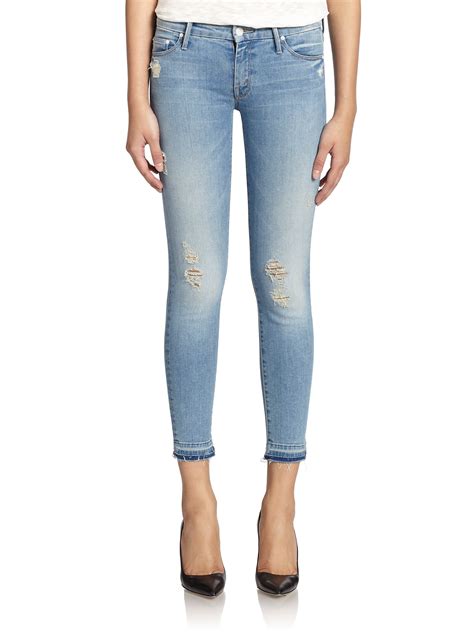 lyst mother  looker distressed cropped skinny jeans  blue