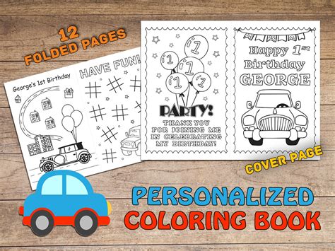car birthday party coloring book personalized table etsy