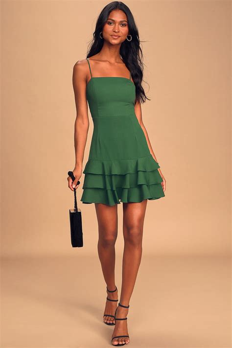 the best night forest green sleeveless tiered ruffled mini dress in