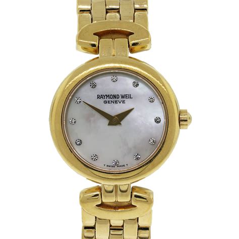 raymond weil  gold plated mother  pearl diamond dial ladies