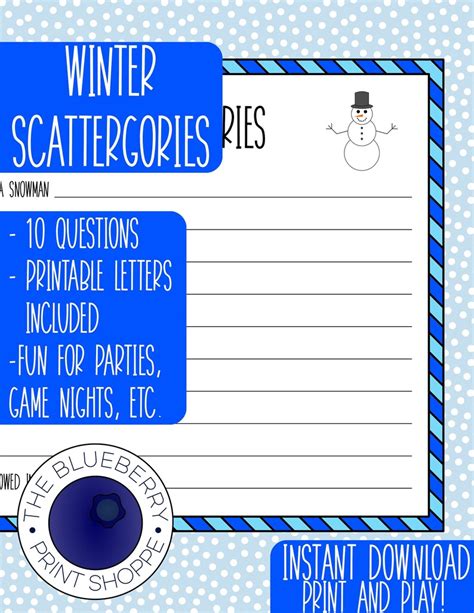 winter scattergories printable holiday party game etsy