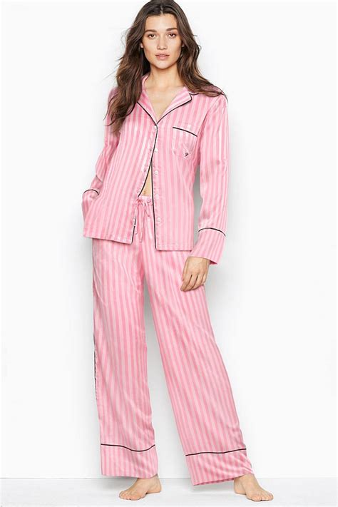 Buy Victoria S Secret Iconic Stripe Pink Satin Stripe Long Pyjamas From