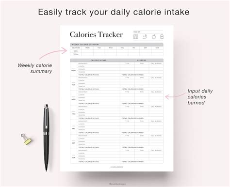 calorie tracker printable calories journal daily weekly etsy