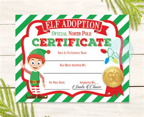 elf adoption certificate printable  fill  hand etsy