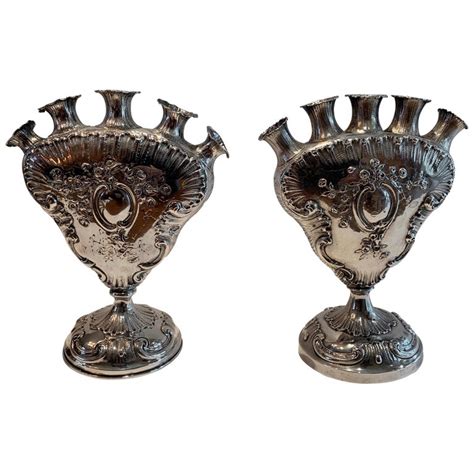 Wonderful Pair Of European Baroque 800 Sterling Silver Bud Vases For