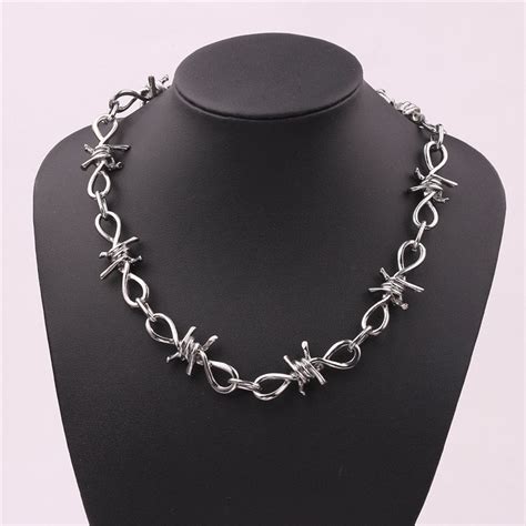 2019 Gothic Harajuku Barbed Wire Thorns Choker Pendant Necklace Men