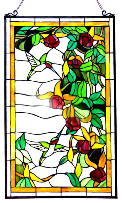 Chloe Lighting Tiffany Glass Hummingbirds Design Window Panel