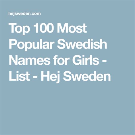 Top 100 Most Popular Swedish Names For Girls List Hej Sweden