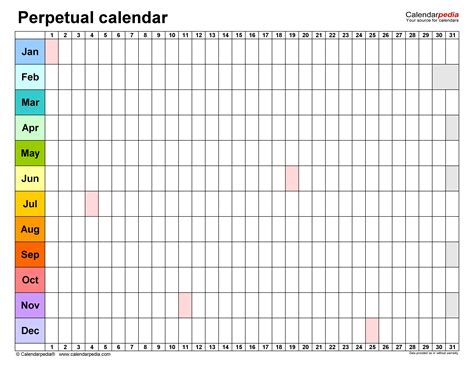 printable perpetual calendar template printable templates