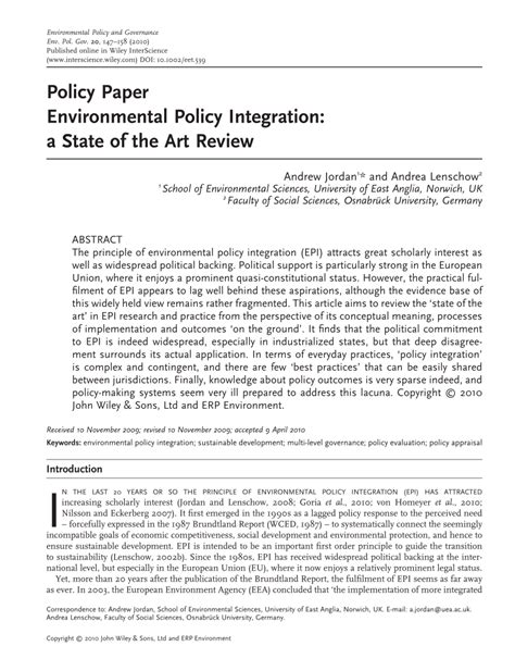 policy paper environmental policy integration  state   art