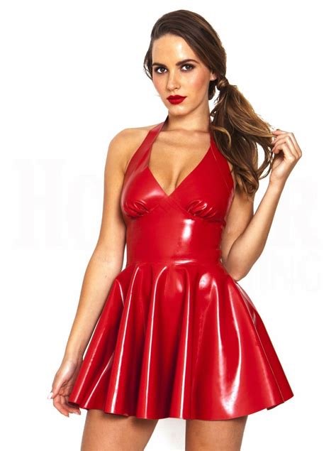 Sexy Pvc Leather Latex Dress Red Shiny Pvc Halter