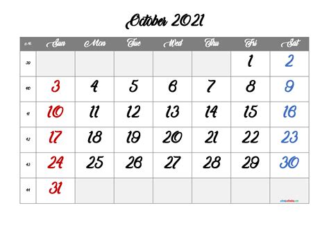 october  calendar  printable