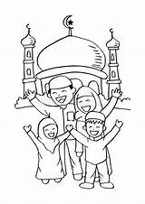 Mosque Famille Islamic Ramadan Heureuse Musulmane Mosquée Arabian Adha Kid sketch template