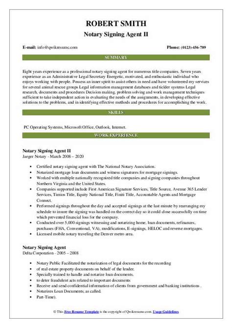 notary loan signing agent resume sample