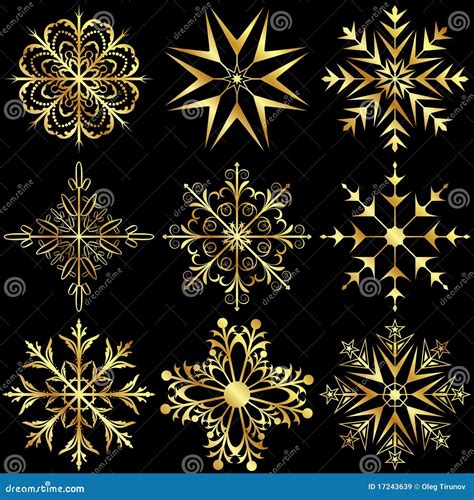 set large gold snowflakes stock vector illustration  backgrounds